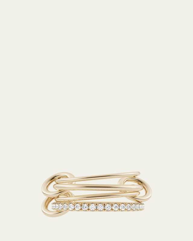 18K Yellow Gold Pisces 4-Link Pave White Diamond Ring
